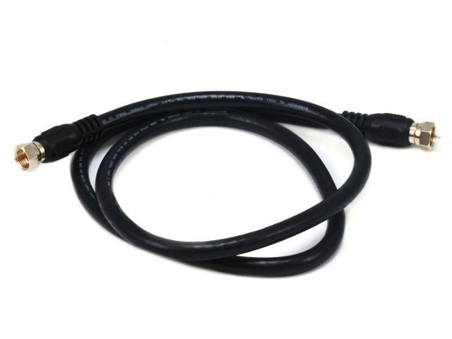 Monoprice 3ft RG6 (18AWG) 75Ohm, Quad Shield, CL2 Coaxial Cable with F Type Connector - Black