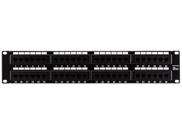 Monoprice 48-port Cat6 Patch Panel, 110 Type (568A/B Compatible) Black Painted Steel Panel, UL Listed