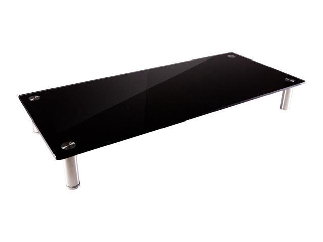 Photo 1 of Monoprice Medium Multimedia Desktop Stand, Black Glass 25.6" x 11.0" - Stand & Riser, Desktop TV Stand, Dual Monitors w/ Height Adjustable Legs