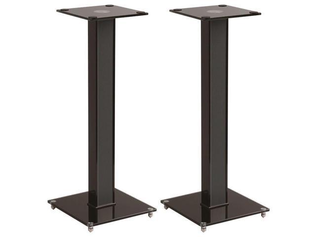 Photo 1 of Monoprice Elements Speaker Stand - 28 Inch (Pair) With Cable Management, Strong Tempered Glass Base With Floor Spikes NEW 