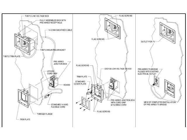 Arlington TVB712BK Angled Box In-Wall Wiring Kit with 2-gang power/low