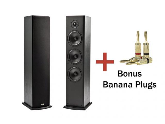 Polk Audio T50 Floor Standing 2 Way Tower Speakers 1 Pair With Premium Banana Plugs 2 Pairs