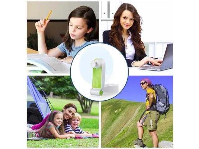 Travel Folding Fans USB Rechargeable for Home，Office，Outdoor Hiking， Traveling Green Mini Portable Pocket Fan Pakesi Personal Handheld Fan 2 Speeds Strong Wind 