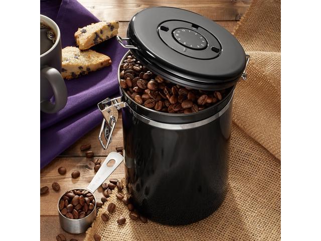 Bretani 24 oz Stainless Steel Coffee Canister & Scoop Set for Coffee Beans  and Grounds, Black 