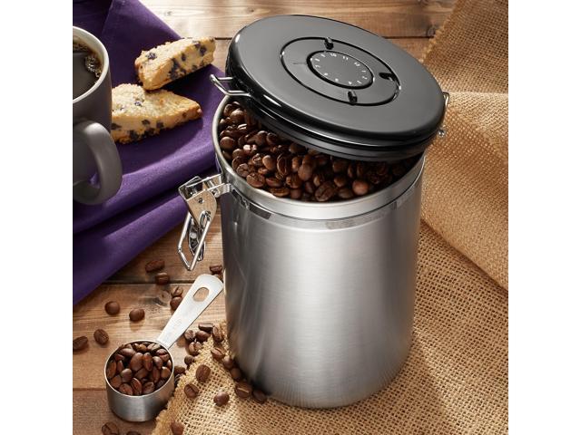 Bretani 24 oz Coffee Canister & Scoop Set, Silver - Stainless Steel  Airtight Kitchen Storage Container for Coffee Beans and Grounds
