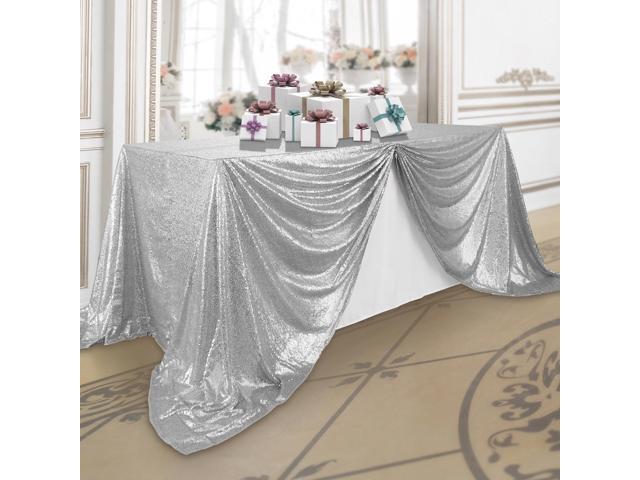 Lann's Linens 90 x 156 Rectangular Sequin Tablecloth - Silver