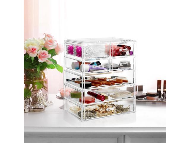 Casafield Makeup Storage Organizer, Clear Acrylic Cosmetic & Jewelry  Organizer with 3 Large and 4 Small Drawers