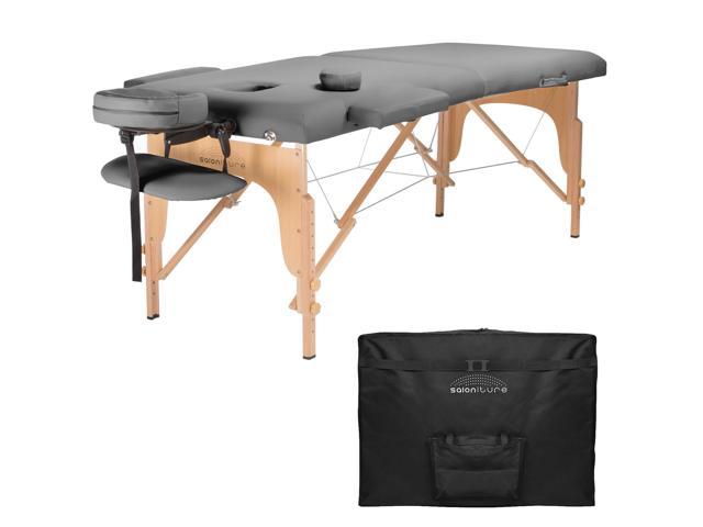 Saloniture Professional Portable Folding Massage Table With Carrying Case Light Gray