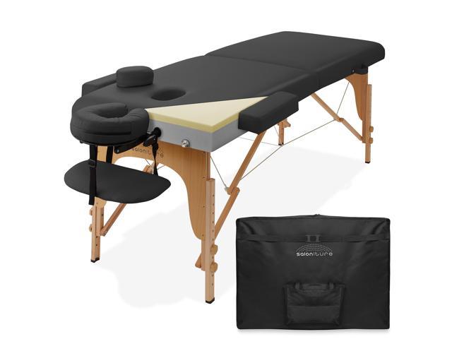 Saloniture Professional Memory Foam Folding Massage Table Portable With Carrying Case Black