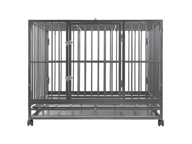 SmithBuilt 36" Medium Heavy-Duty Dog Crate Cage - Two-Door Indoor Outdoor Pet & Animal Kennel with Tray - Silver