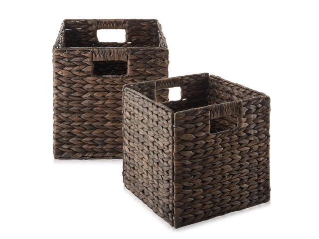 Casafield Water Hyacinth Storage Baskets - Set Of 4 Collapsible 10.5" Cube Organizers For Home