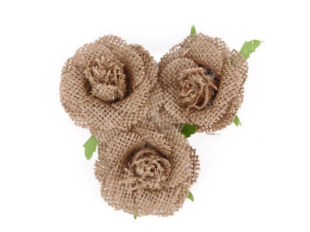 6x Natural Jute Hessian Flower Handmade Burlap Rose Vintage