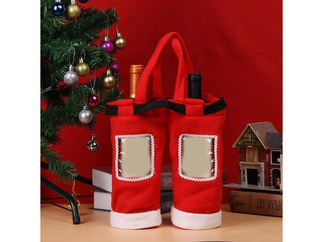 Christmas Gift Candy Wine Bottle Bag Red Santa Claus Suspender Pants Trousers