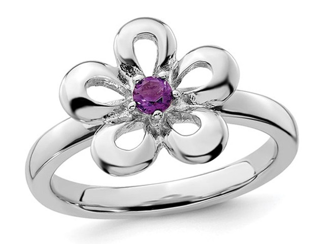 1/10 Carat (ctw) Amethyst Flower Ring in Sterling Silver - Newegg.com