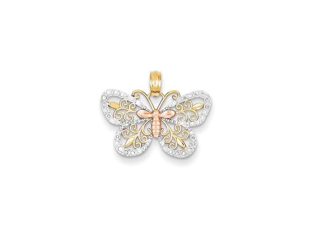14k Rose Gold /& Rhodium Diamond-cut Butterfly Pendant
