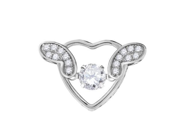 Saris and Things 925 Sterling Silver Womens Cubic Zirconia CZ 2 Two Blue Stone Heart Charm Pendant