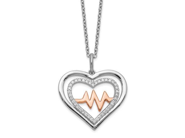 Sterling Silver Rhodium-plated Black Crystal Heart with 2in Extender Necklace