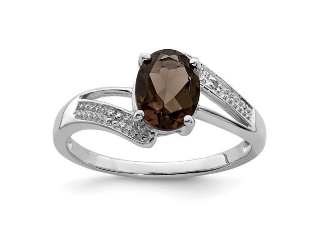 Sterling Silver Rhodium Smoky Quartz /& Diamond Ring