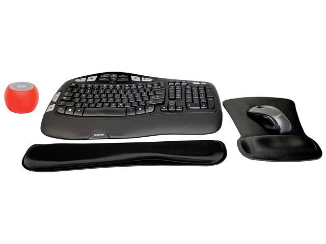 Logitech MK550 Comfort Wave Wireless Keyboard & Mouse Combo Travel Home  Office Modern Bundle with Boost Glow in the Dark Water-Resistant Portable 