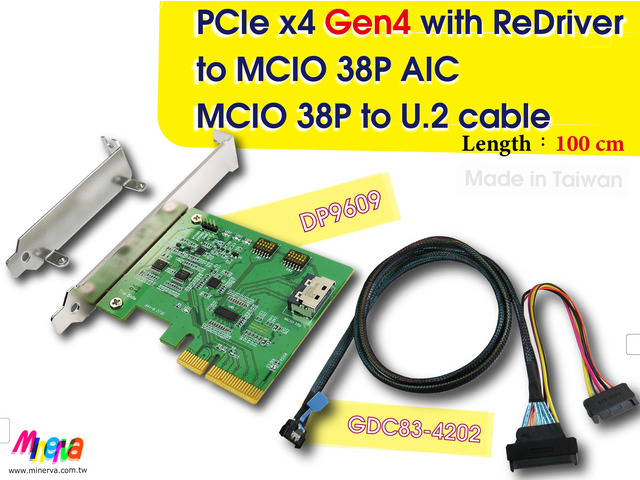 PCIe x4 Gen4 with ReDriver to MCIO 38P AIC & MCIO 38P to U.2 (SFF-8639 ...