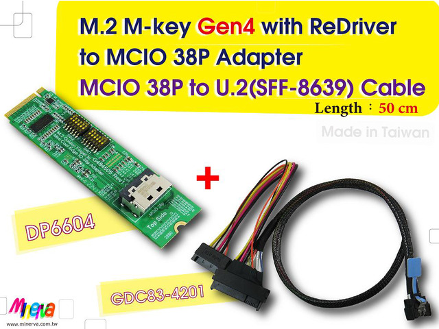 M.2 PCIe 4.0 with ReDriver to MCIO 38P+MCIO 38P to U.2(SFF-8639) Cable ...