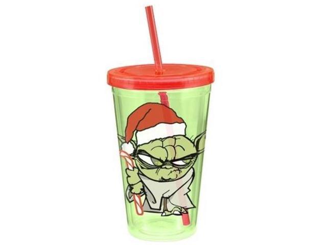 VANDOR BIOWORLD MERCHANDI STAR WARS 18 OZ ACRYLIC TRAVEL CUP YODA HOLIDAY NLA 99114