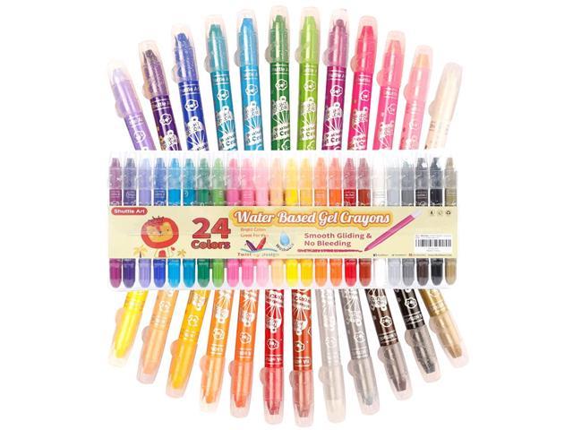 Shuttle Art 24 Colors Gel Crayons for Toddlers, Non-Toxic Twistable Crayons Set for Kids Children Coloring, Crayon-Pastel-Watercolor Effect, Ideal
