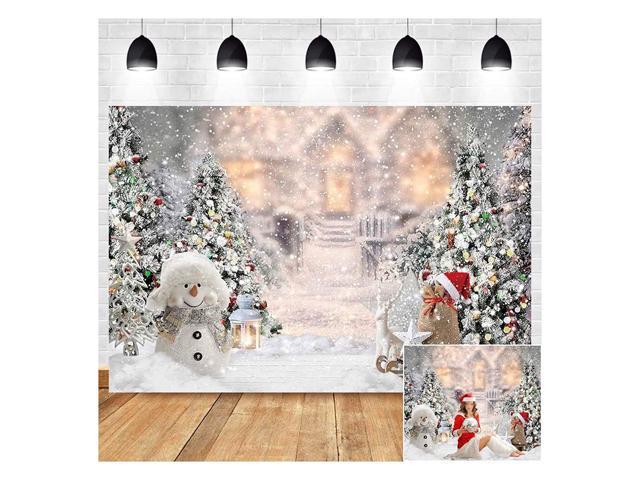 Vinyl 5x7ft Photography Background Winter Kids Sale Cart Decorated Christmas Tree Snowflakes Wood Cart Infant Lamp Night Happy Birthday Party Decoration New Year Coming Scene Photo Studio Prop