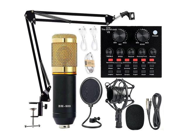 Condenser Microphone Bundle Metal Shock Mount and Double-Layer Pop Filter for Recording & Broadcasting Recording Home/Studio DJ Equipment with Live Sound Card Adjustable Mic Suspension Scissor Arm
