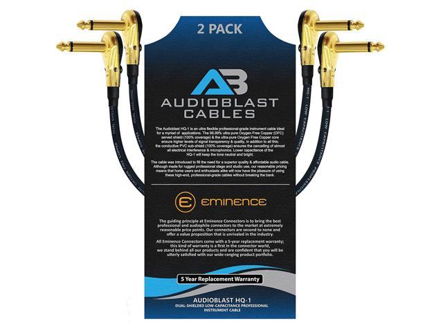 6.35mm 2 Units 8 Foot Audioblast TS Plugs & Double Staggere Ultra Flexible HQ-1 Dual Shielded 100% - Guitar Instrument Effects Pedal Patch Cable w/Eminence Straight & Angled Gold ? inch 