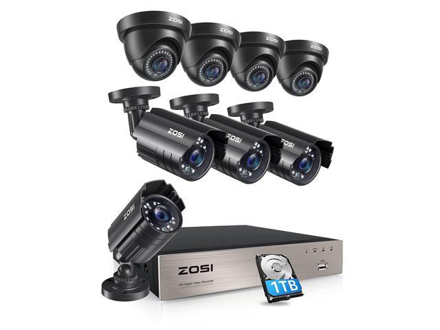 ZOSI 8CH 1080P Home Security Camera System H.265 8Channel 1080P HD-TVI CCTV DVR Recorder and 8pcs 1080P HD Weatherproof CCTV Cameras 100ft Night Vision,Easy Remote Access 1TB Hard Drive 