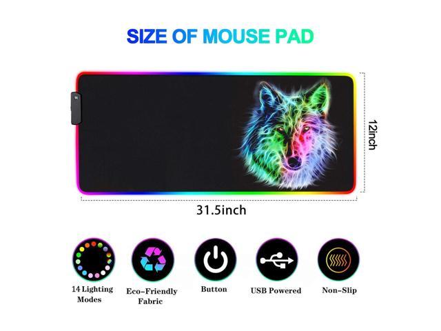 Zell Rgb Mouse Pad,Gaming Mouse Pad Rgb,Cool Animal Led Mousepad-14 Light  Modes Soft Non-Slip Base Large Led Mouse Mat For Laptop Computer Pc Games  31.5 X 12 Inches (Rgb Wolf Mouse Pad) 