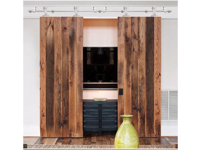 10ft Modern Satin Stainless Steel Double Sliding Barn Wooden Door Hardware Set Newegg Com