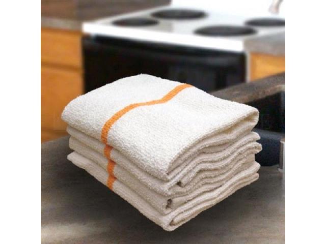 12 gold//orange stripe bar mops restaurant kitchen commercial towels 32oz