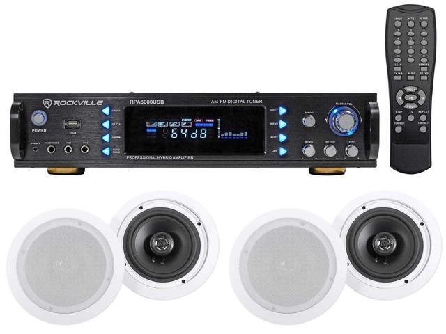 Rockville Rpa6000usb 1000 Watt Home Theater Receiver 4 6 5 In Ceiling Speakers Newegg Com