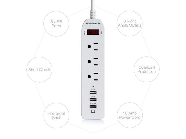 2Pack 6FT 3 USB 3 Outlet Power Strip Surge Protector Lightningproof Power Socket