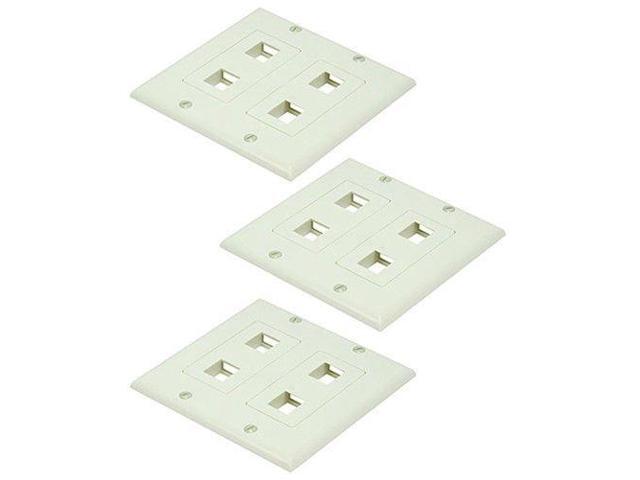3 Pack White 4 Port//Hole Keystone Jack Modular Wall Plate Faceplate 2-Gang
