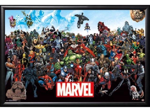 Framed Marvel Heros Poster in Premium Black Wood Frame