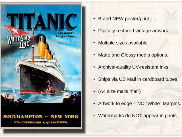 Titanic White Star Line Sailing Notice Travel Poster 6 sizes matte+glossy avail