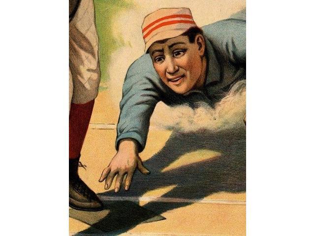 1897 Baseball Player Slide Art Print 24x30 Vintage Style Sports Poster