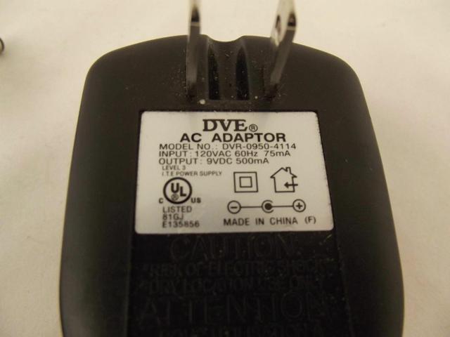 DVE DVR09504114 9VDC 500mA AC Power Supply Charger Adapter O4
