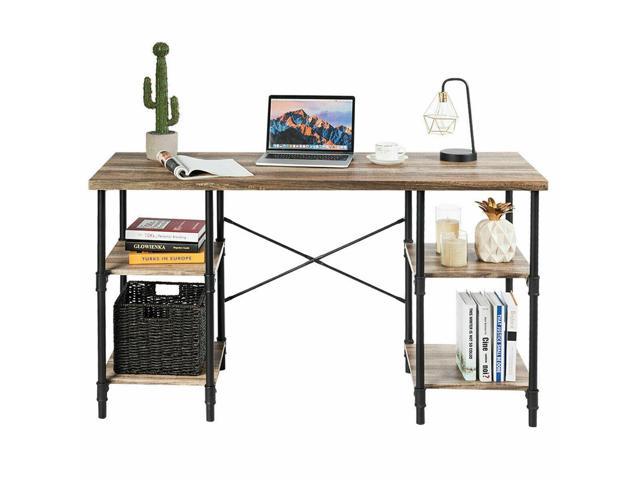 55 Computer Desk Study Laptop Table Wood Metal W Storage