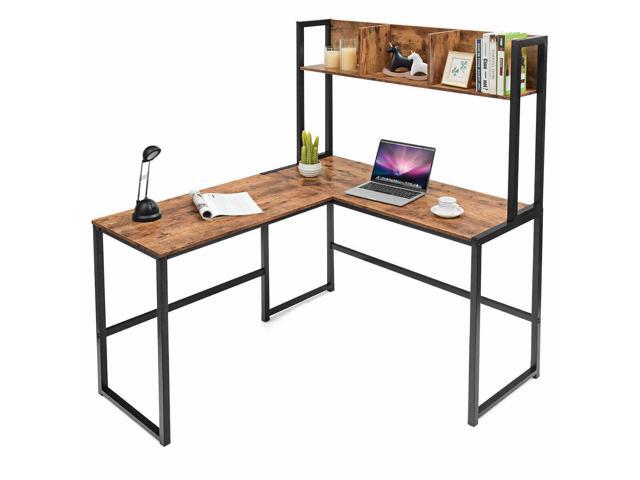 Industrial L Shaped Desk W Hutch Bookshelf 55 Corner Computer L Shaped Desk W Hutch Bookshelf 55