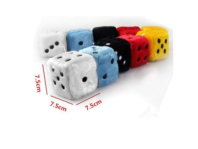 Couple Fuzzy Plush Dice with Dots For Car Interior Ornament Decoration Black Car Mirror Dice,3 inch Pair of Retro Square Mirror Hanging Dice