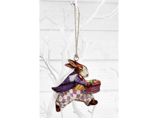 AuldHome Vintage Easter Bunny Decorations Set of 6 ; Classic Rabbit and Egg Themed Retro Easter Ornaments