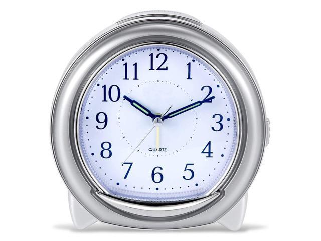 Bonytek Super Silent Desk Alarm Clock Quartz With Loud Mechanical Bell Bird Melody Nightlight Snooze Sweep Seconds