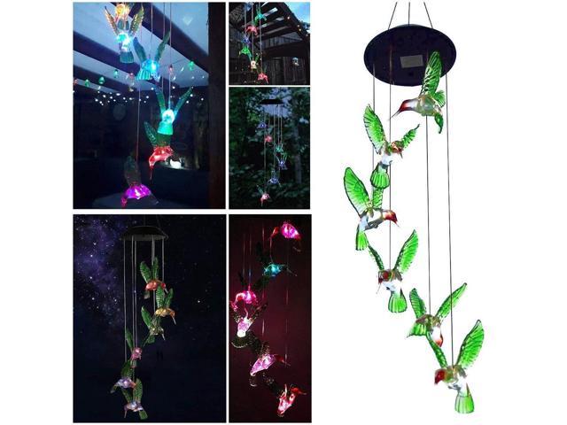 Outdoor Color-Changing LED Hummingbird Solar Wind Chimes Yard Home Garden Decor#
