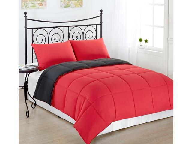 Red Grey King Size 3 Piece Reversible Down Alternative Comforter