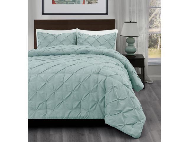 Master 3 Piece Queen Size Pich Pleat Comforter Set Aqua Green Color Decorative Pintuck Bed Cover Set For All Season By Cozy Beddings