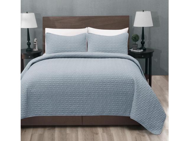 Madison King Cal King Size Bed 3pc Quilted Bedspread Stone Blue